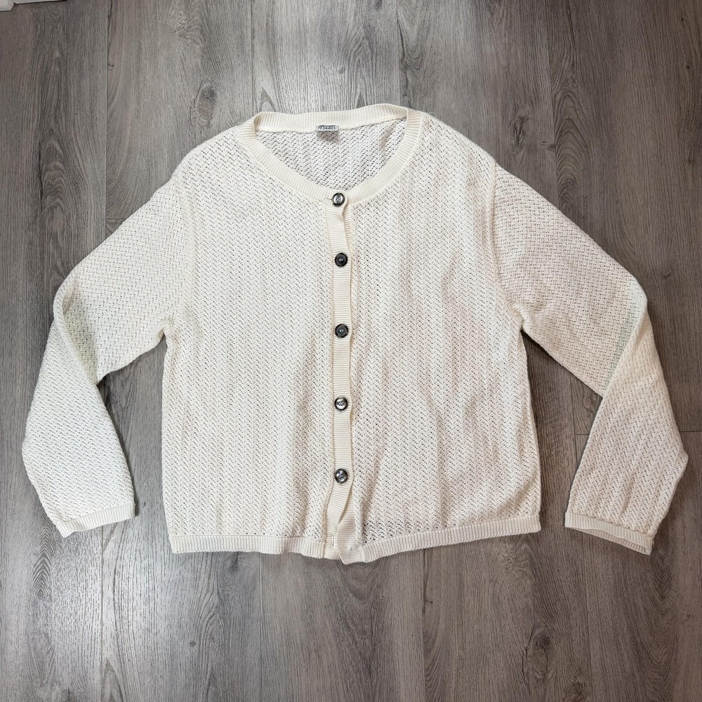 CP Shades Cardigan Sweater Womens Medium White Open Knit Lightweight 100% Cotton